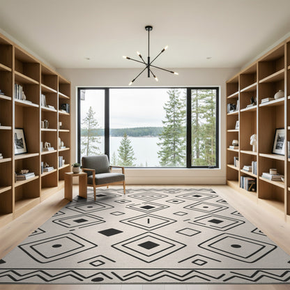 Black White Tribal Diamond Area Rug