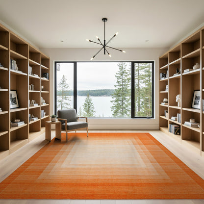 Orange Concentric Square Geometric Area Rug