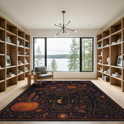 Mystical Celestial Cat Floral Area Rug
