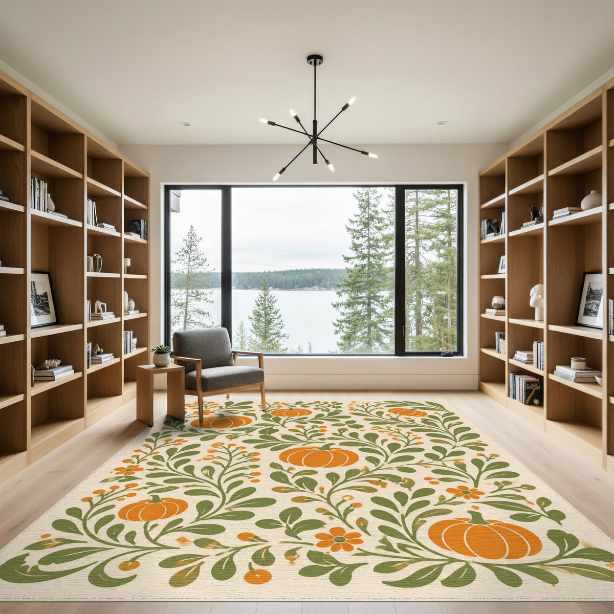 Pumpkin Orange Pumpkin Vine Area Rug
