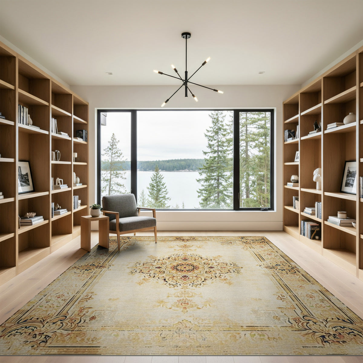 Beige and Neutral Distressed Beige Persian Medallion Area Rug