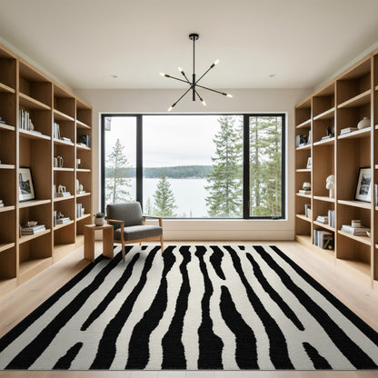 Geometric Modern Black and White Black White Wavy Stripe Area Rug