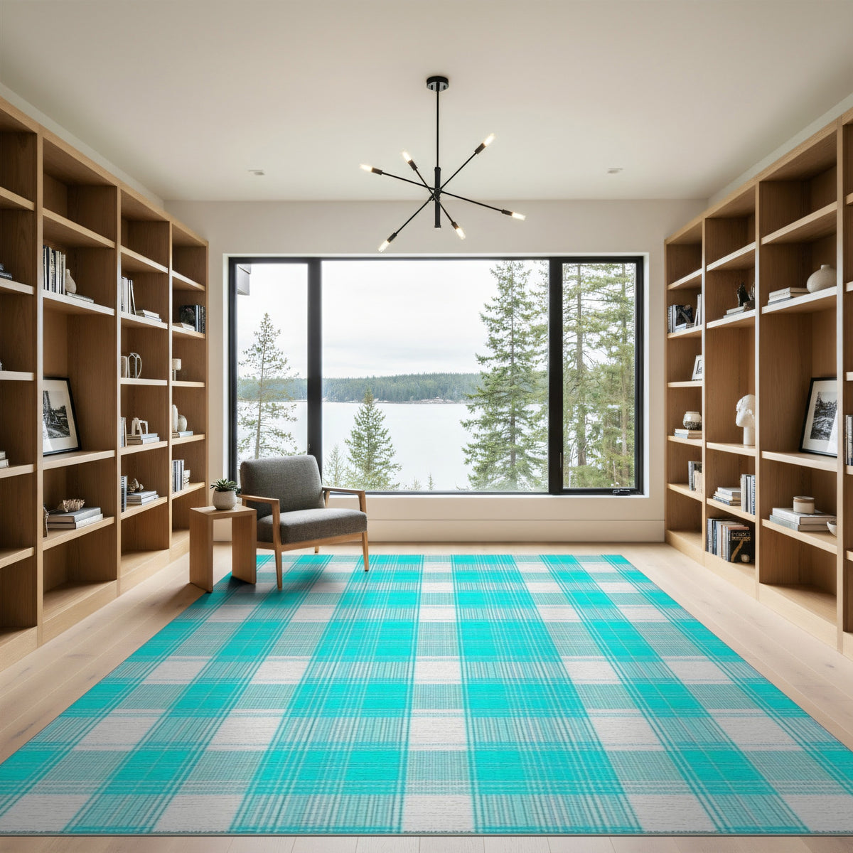 Turquoise Plaid Washable Area Rug