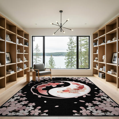Pink Koi Yin-Yang Cherry Blossom Area Rug
