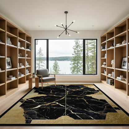 Gold and Silver Luxury Black Gold Marble Abstract Area Rug