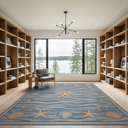 Blue Coastal Starfish Area Rug