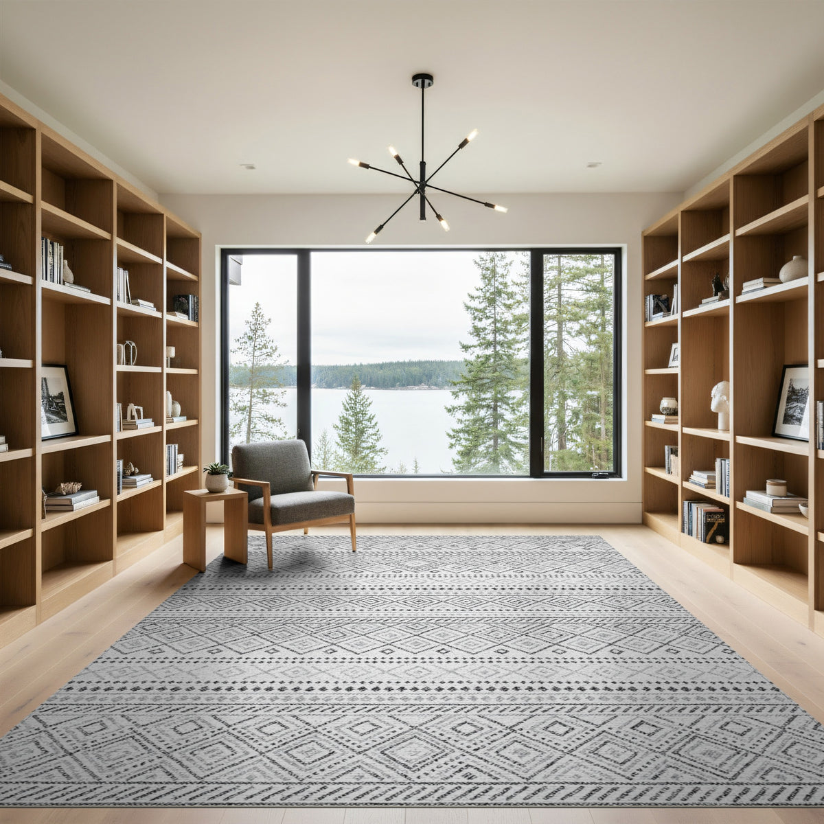 Black White Heritage Tribal Area Rug