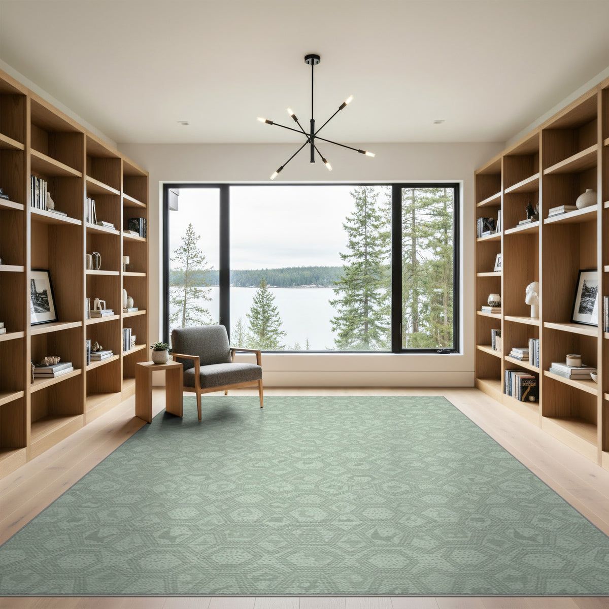 Sage Green Geometric Hexagon Area Rug