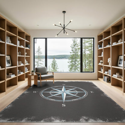 Blue Compass Rose Distressed Area Rug
