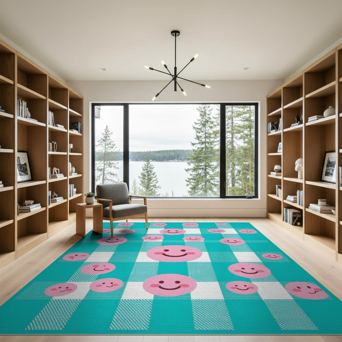 Pink Smiley Face Kids Area Rug