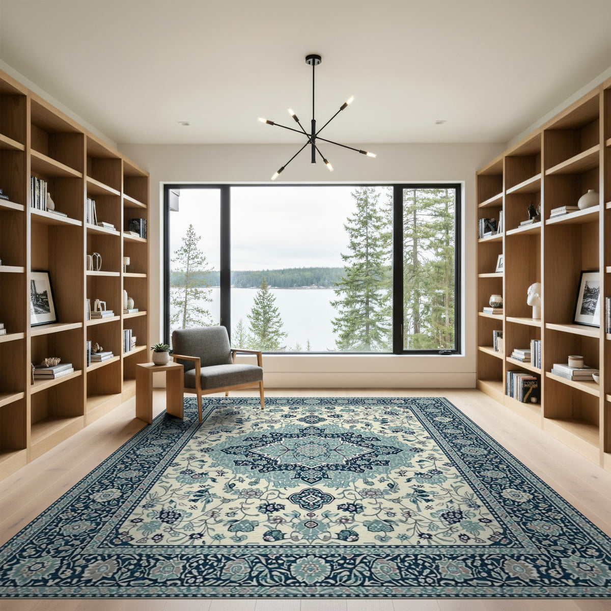 Traditional Persian Blue and Teal Blue Teal Persian Floral Medallion Area Rug