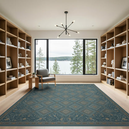Blue Teal Floral Vintage No. 45 Area Rug