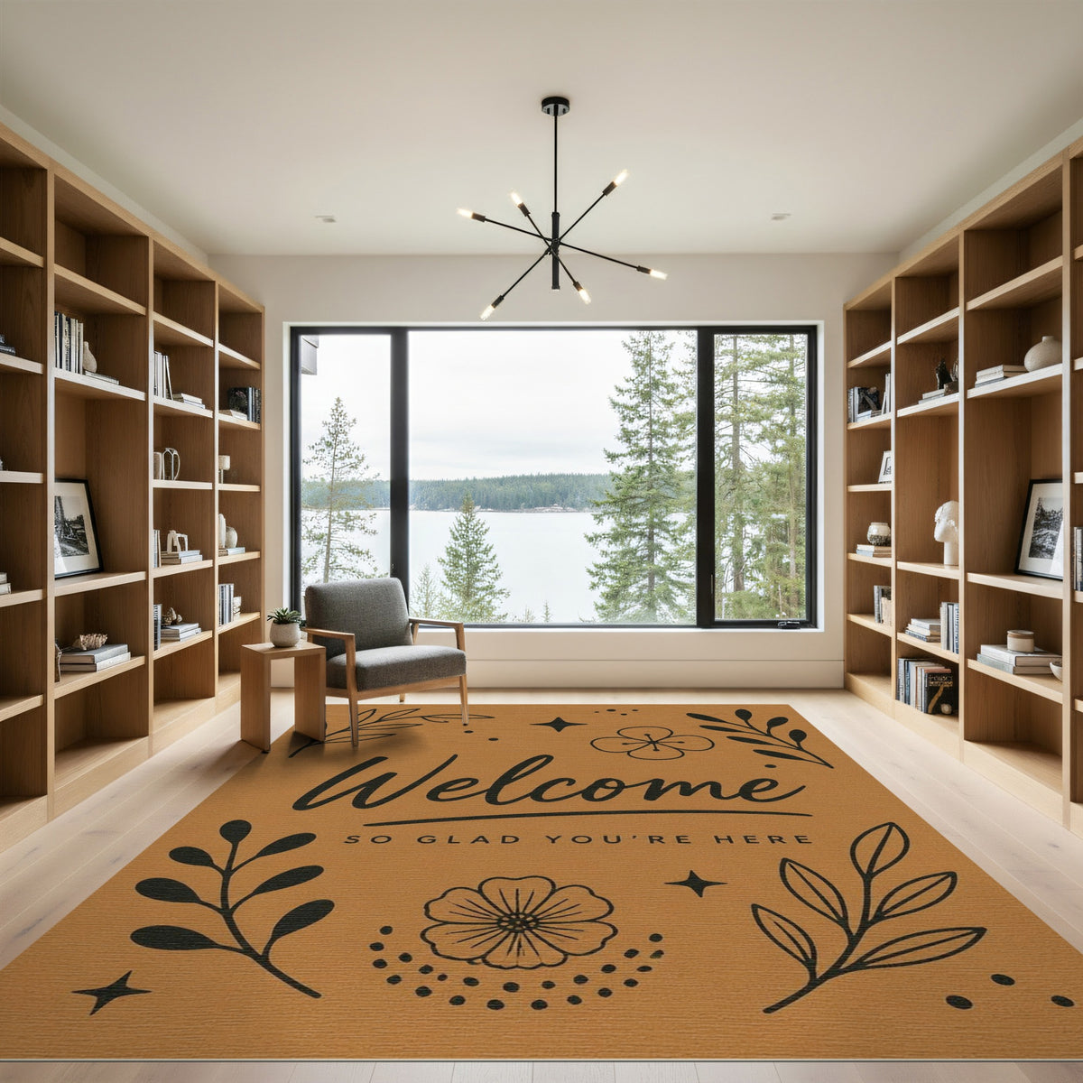 Welcome Brown Boho Floral Rug