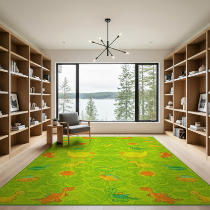 Green Dinosaur Kids Cartoon Washable Area Rug