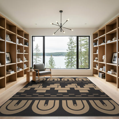 Beige Geometric Arch Washable Area Rug