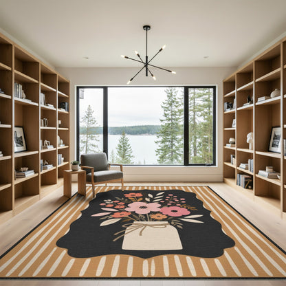 Brown Tan Floral Vase Area Rug