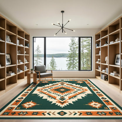 Geometric Blue and Teal Southwestern Geometric Area Rug