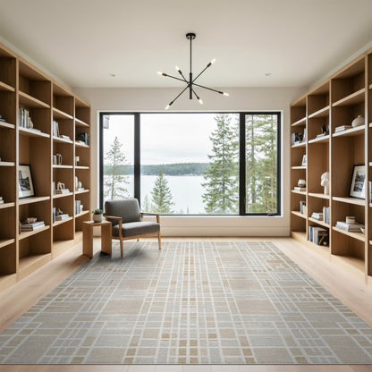Grid Beige and Neutral Beige Geometric Grid Area Rug