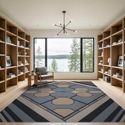 Grey Octagon Geometric Area Rug