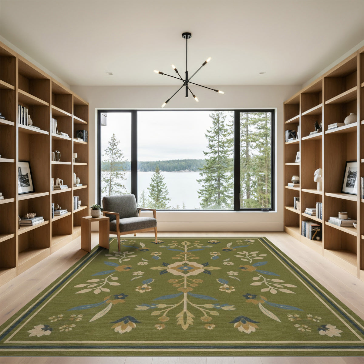 Green Floral Vintage Area Rug