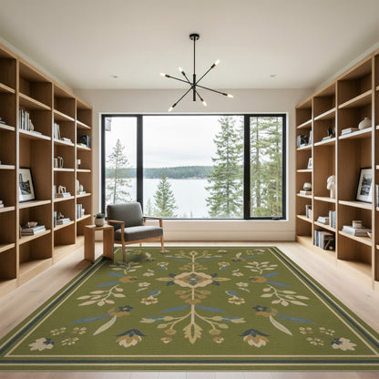 Green Floral Vintage Area Rug