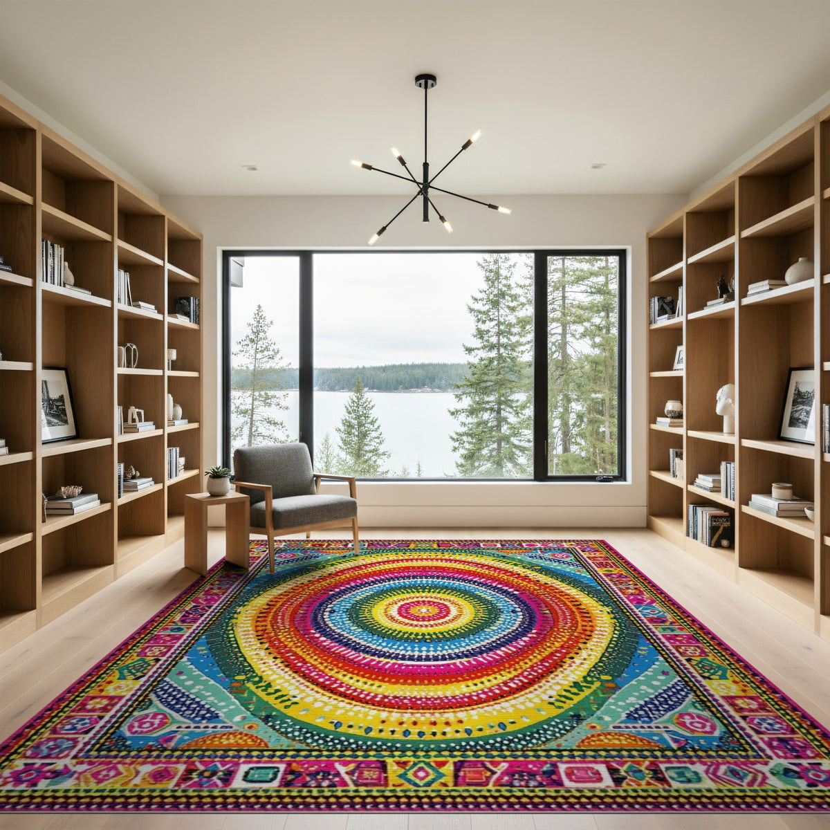 Multi-color and Patterns Vibrant Multi-Color Tribal Circle Area Rug