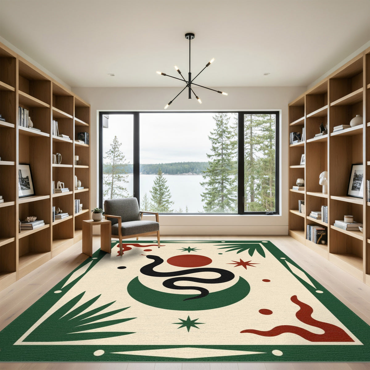 Green Snake Moon Abstract Area Rug