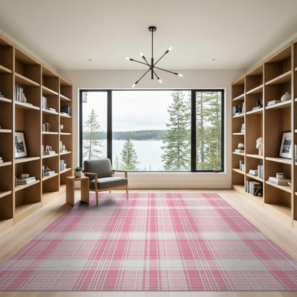 Geometric Modern Plaid Pink Plaid Washable Area Rug