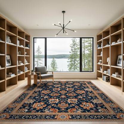 Navy Blue Floral Persian Blue and Teal Area Rug