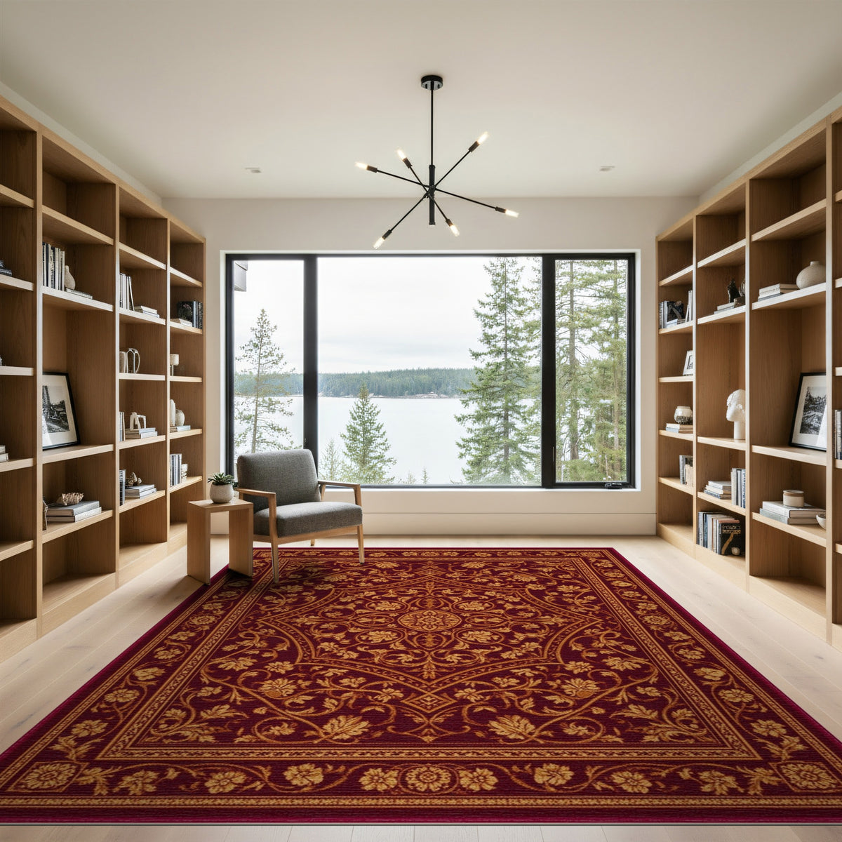 Red Ornate Red Persian Floral Medallion Area Rug