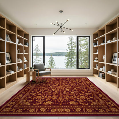 Red Ornate Red Persian Floral Medallion Area Rug