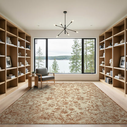Brown Floral Vintage Distressed Area Rug