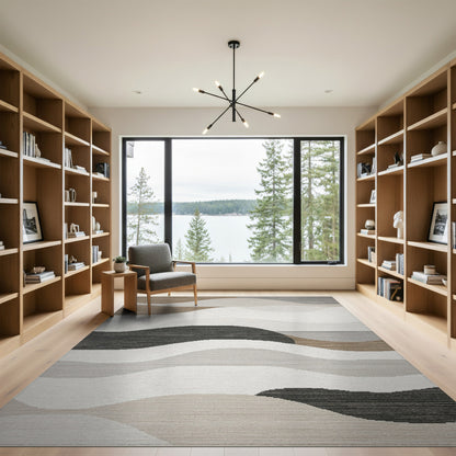 Brown and Tan Abstract Wave Neutral Area Rug
