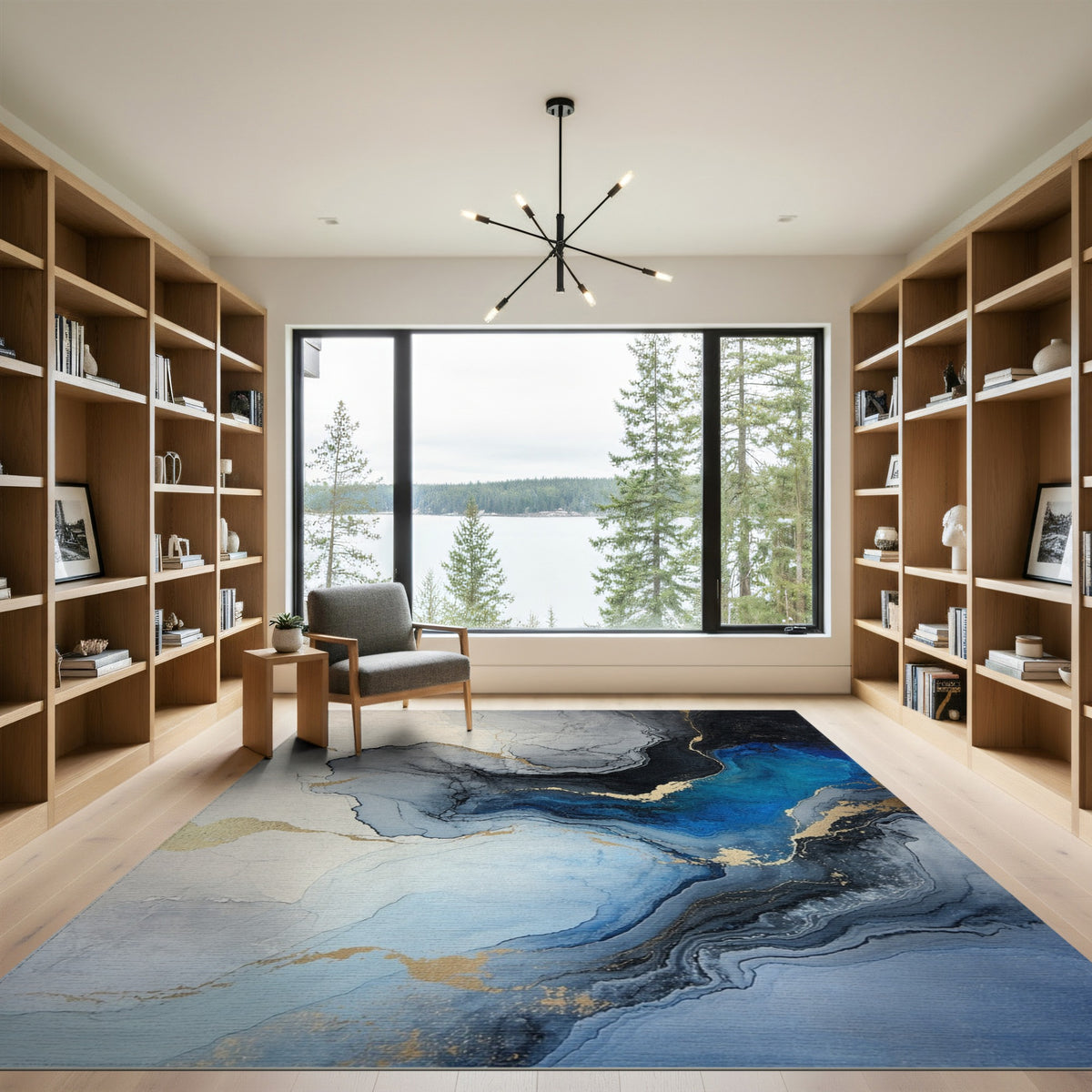 Blue and Teal Blue Teal Abstract Marble Area Rug
