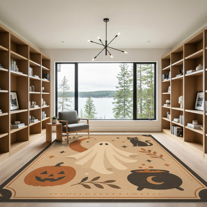 Halloween Ghost Cat Beige Area Rug