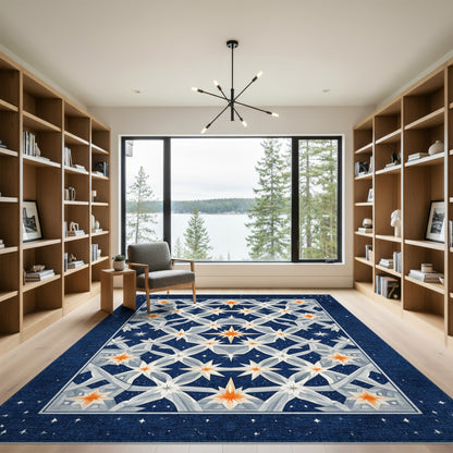 Navy Blue Star Lattice Geometric Area Rug