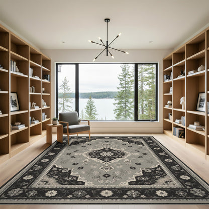 ODIKA Black White Persian Floral Area Rug