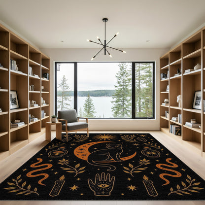 Mystical Cat Crescent Moon Area Rug