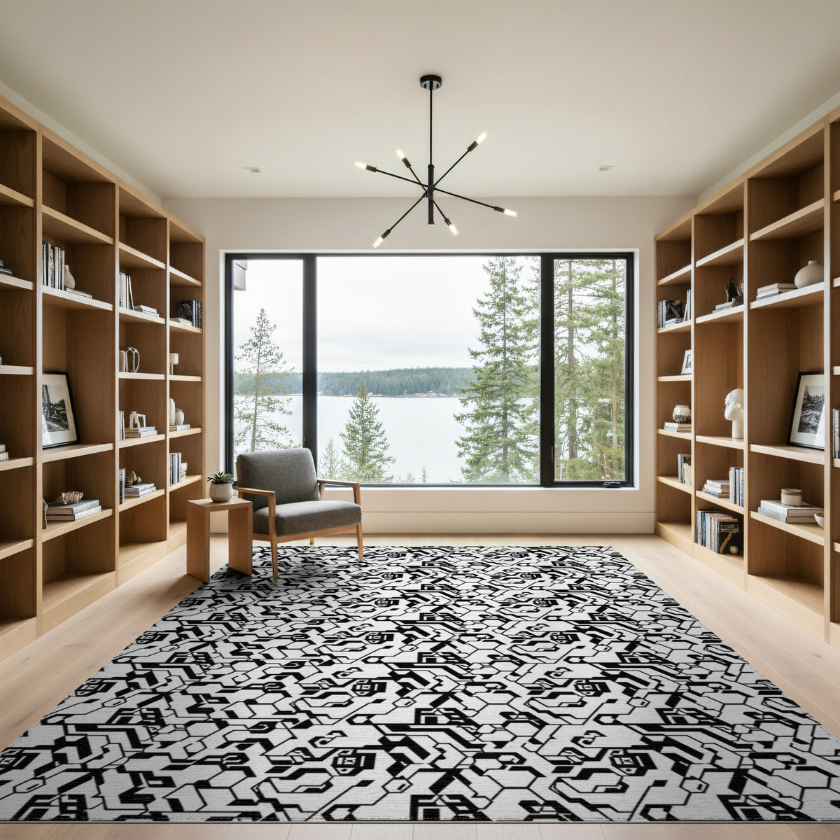 Black and White Black White Geometric Hexagon Area Rug