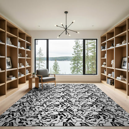 Black and White Black White Geometric Hexagon Area Rug