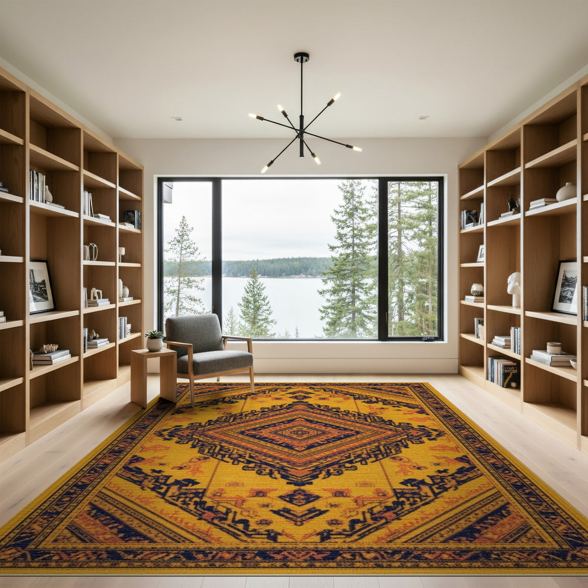 Yellow Southwestern Diamond Medallion Rug