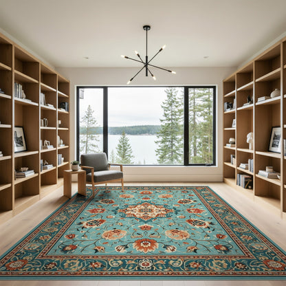 Teal Persian Floral Medallion No. 3 Area Rug