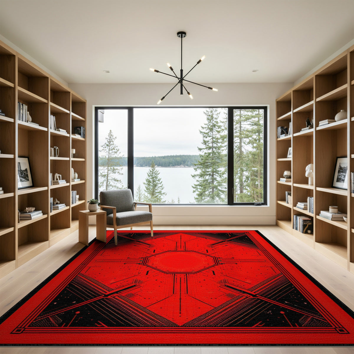 Red Geometric Octagon Area Rug