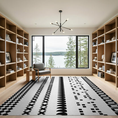 Black White Geometric Striped Area Rug