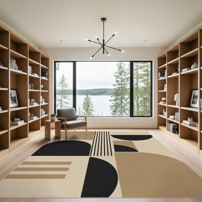 Brown and Tan Black and Brown Geometric Area Rug
