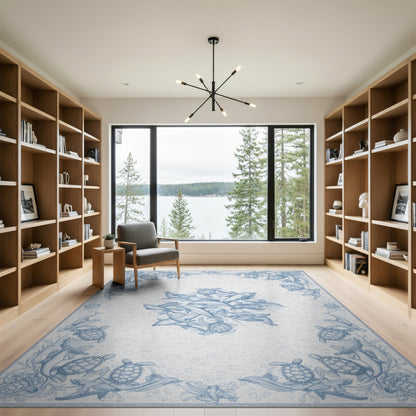Blue Ocean Marine Life Washable Area Rug