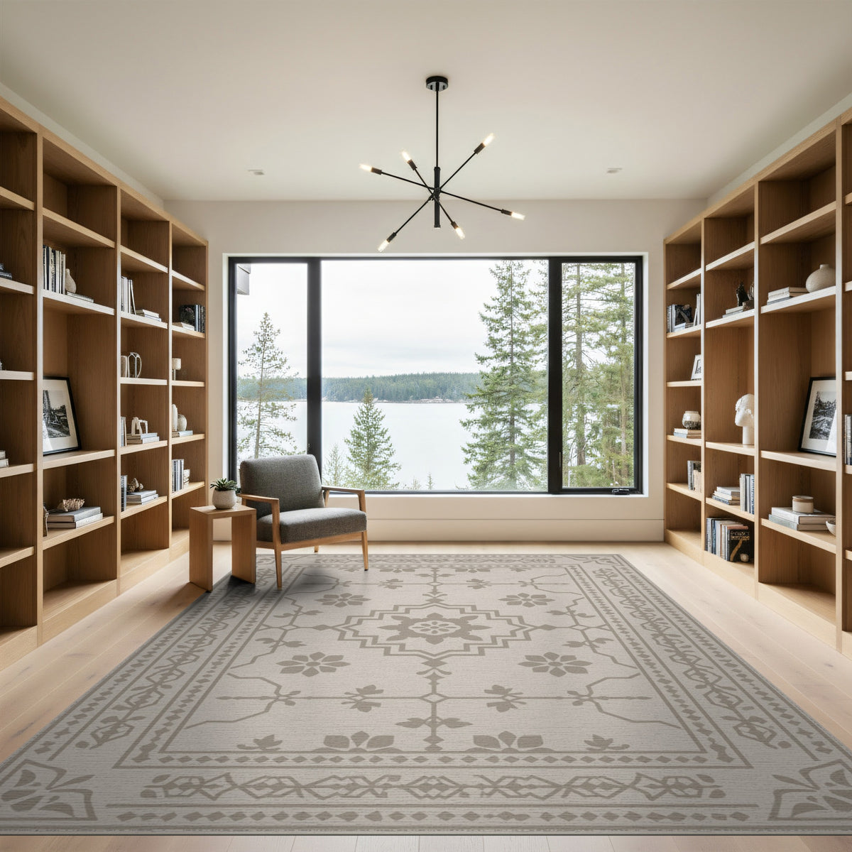 Beige and Neutral Beige Traditional Persian Medallion Rug