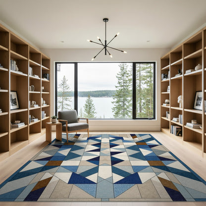 Geometric Modern Blue and Teal Blue Geometric Star Area Rug