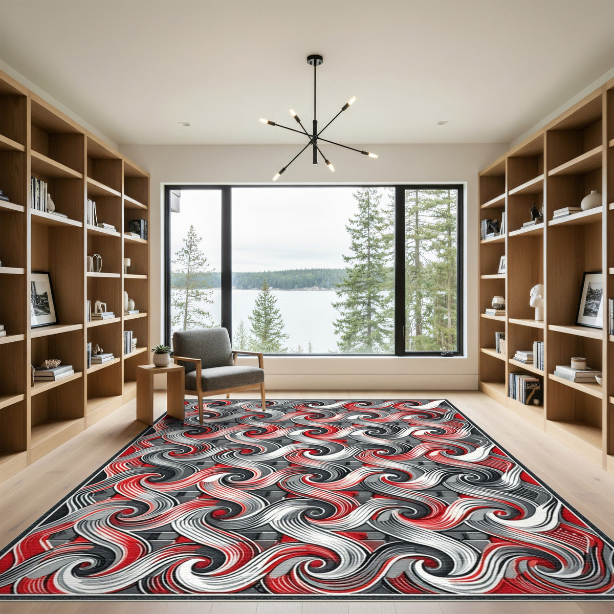 Multi-color and Patterns Red Swirl Abstract Area Rug