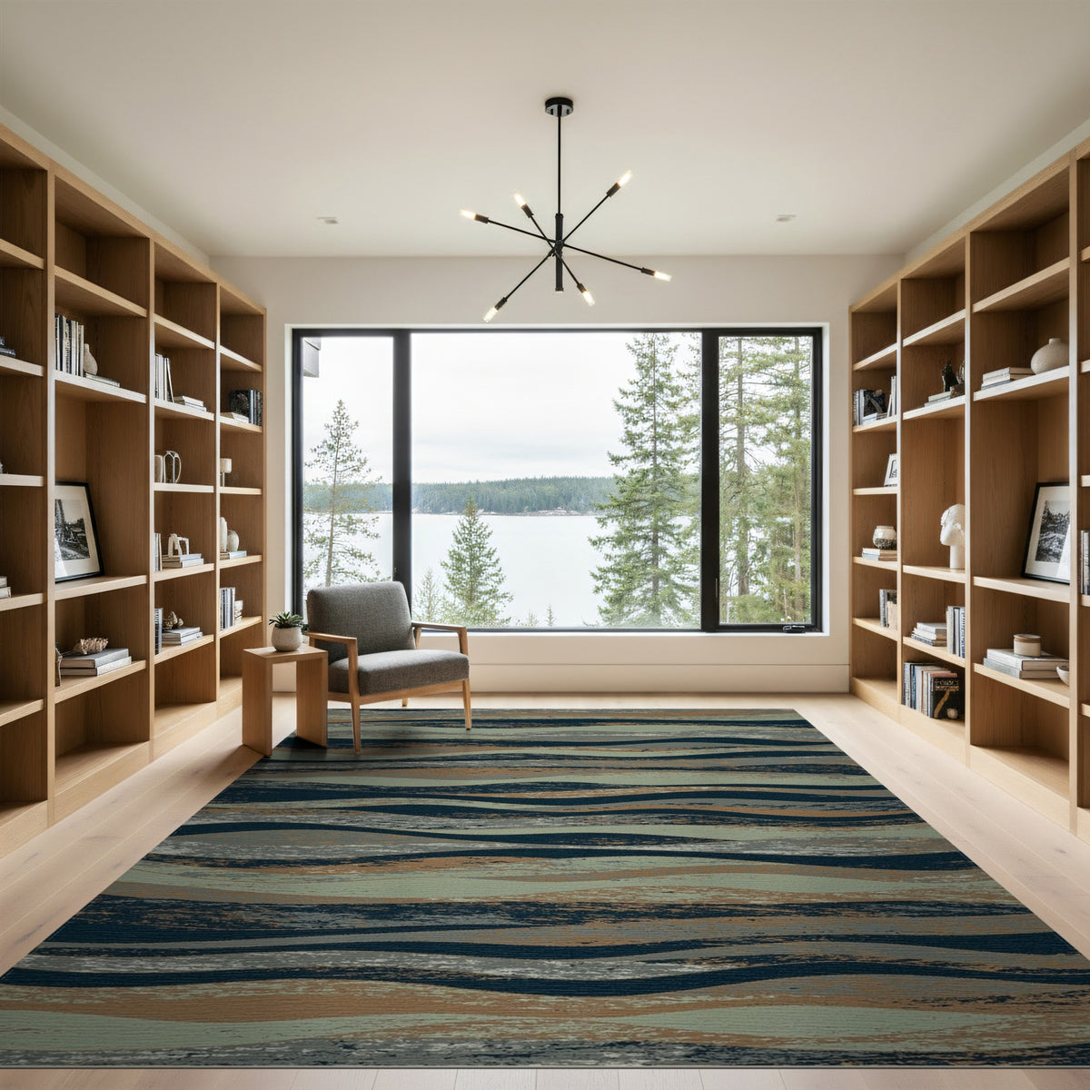 Distressed Wave Grey Area Rug